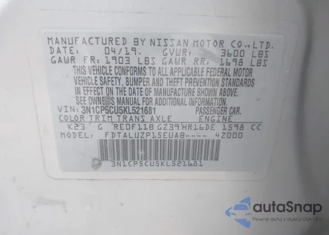 2019 Nissan Kicks Sr from USA, damaged, VIN 3N1CP5CU5KL521681